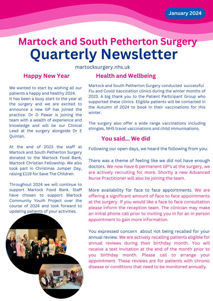 Page 1 of our newsletter